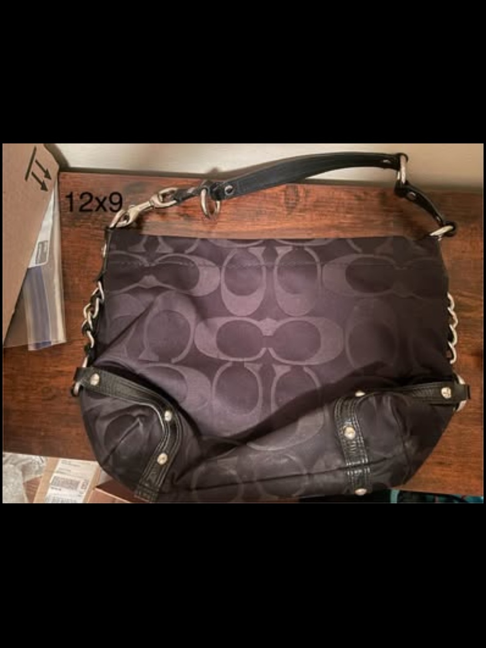 Coach Black Signature Shoulder Bag with Chain-Link Strap